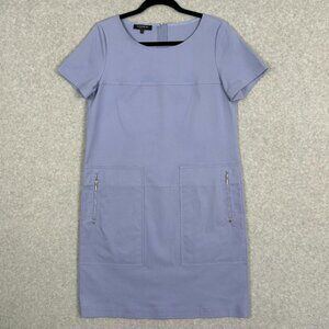 Lafayette 148 Dress Short Sleeve Shift Blue Zip Pocket Professional Minimalist